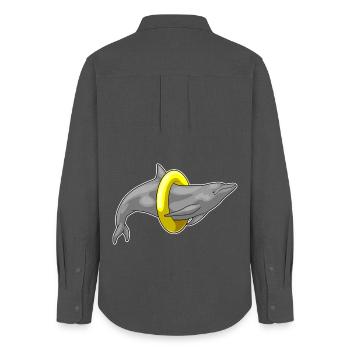 Delfin Schwimmen Rettungsring - Frauen Oxford Hemd - Anthrazit - Hinten - AI Model Female 172 light (172cm)