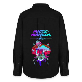 Magic Mushroom Sunset - Frauen Oxford Hemd - Schwarz - Hinten - AI Model Female 172 light (172cm)