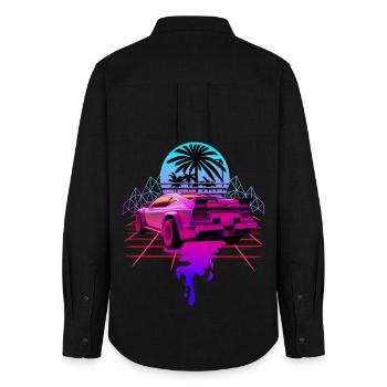 Retro Wave Sports Car Vaporwave - Women's Oxford Shirt - black - Back - AI Model Female 172 light (172cm)