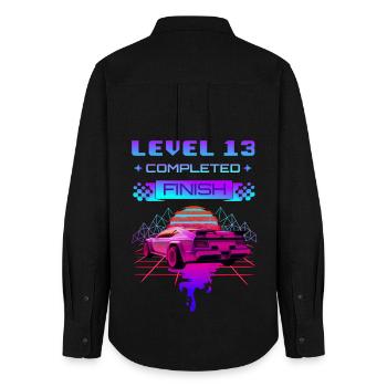 13. Geburtag LEVEL 13 Retrowave Sportwagen - Frauen Oxford Hemd - Schwarz - Hinten - AI Model Female 172 light (172cm)