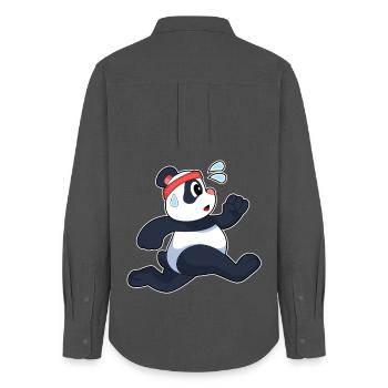 Panda Jogger Joggen Sport - Frauen Oxford Hemd - Anthrazit - Hinten - AI Model Female 172 light (172cm)
