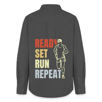Ready Set Run Repeat - Frauen Oxford Hemd - Anthrazit - Hinten - AI Model Female 172 light (172cm)