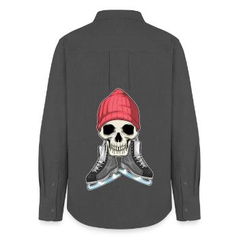 Totenkopf Eislaufen Schlittschuhe - Frauen Oxford Hemd - Anthrazit - Hinten - AI Model Female 172 light (172cm)