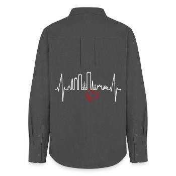 Boston Skyline Heartbeat USA Fan Heart Pulse Love - Chemise Oxford Femme - charbon - Dos - AI Model Female 172 light (172cm)