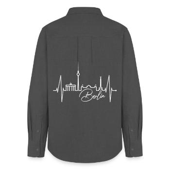 Berlin Skyline Heartbeat Heart Love Love Berliners - Chemise Oxford Femme - charbon - Dos - AI Model Female 172 light (172cm)