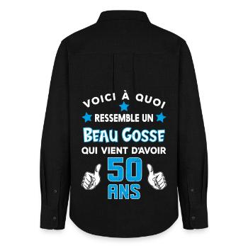 50 ans anniversaire homme cadeau drôle humour - Chemise Oxford Femme - noir - Dos - AI Model Female 172 light (172cm)