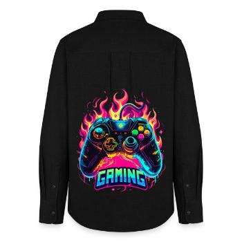 Gaming Controller Flammen Kunst - Frauen Oxford Hemd - Schwarz - Hinten - AI Model Female 172 light (172cm)