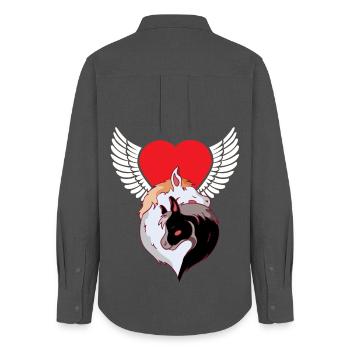 Chevaux célestes Amour Coeur Cheval Cavalier Fou - Chemise Oxford Femme - charbon - Dos - AI Model Female 172 light (172cm)