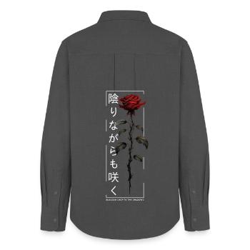 Blossom Despite The Shadow Rose Japanische Schrift - Frauen Oxford Hemd - Anthrazit - Hinten - AI Model Female 172 light (172cm)