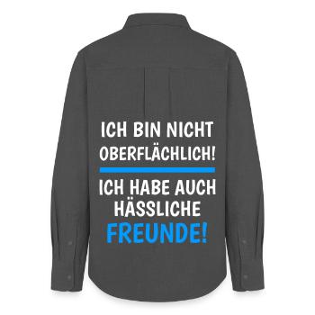 Ich Bin Nicht Oberflächlich Witzige Freunde Humor - Frauen Oxford Hemd - Anthrazit - Hinten - AI Model Female 172 light (172cm)