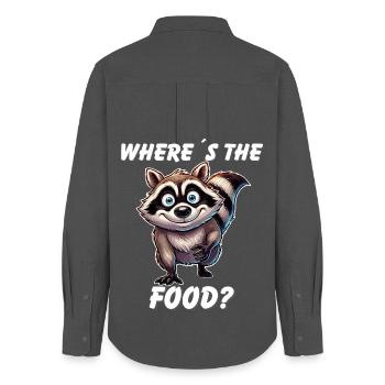 Where's The Food? Cute Raccoon Funny Cartoon Tee - Women's Oxford Shirt - anthracite - Back - AI Model Female 172 light (172cm)