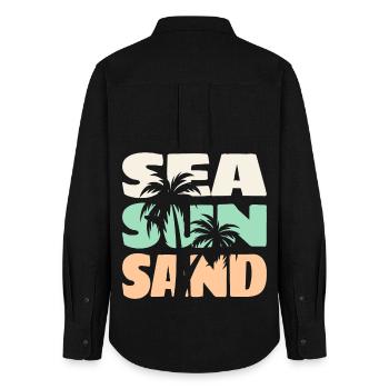 Sea Sun Sand Beach Palm Trees Summer Vibes Tee - Women's Oxford Shirt - black - Back - AI Model Female 172 light (172cm)