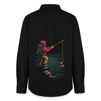 Fishing Pixel Graphic - Women's Oxford Shirt - black - Back - AI Model Female 172 light (172cm)
