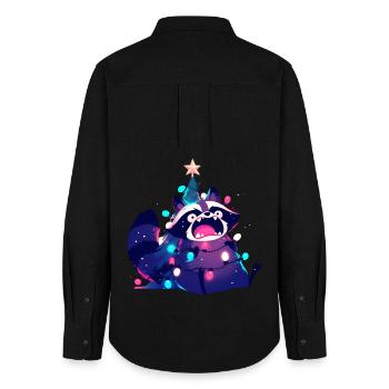 Lichterkette Lustiger Waschbär Weihnachten - Frauen Oxford Hemd - Schwarz - Hinten - AI Model Female 172 light (172cm)