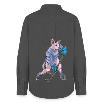 Sphynx Cat Bâton De Hockey Sur Glace - Chemise Oxford Femme - charbon - Dos - AI Model Female 172 light (172cm)