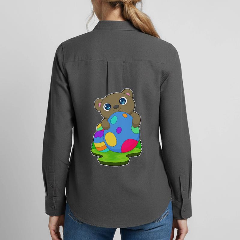 Bear Easter Easter Eggs Women's Oxford Shirt