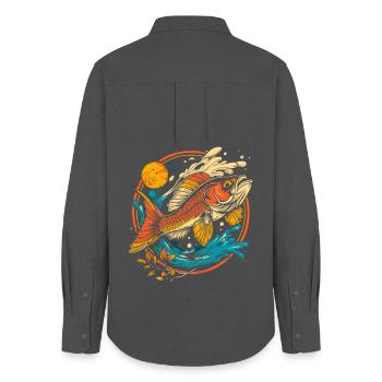 Fish Illustration - Women's Oxford Shirt - anthracite - Back - AI Model Female 172 light (172cm)