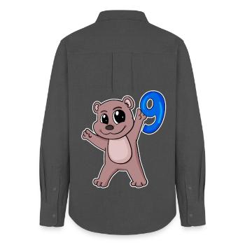 9th Birthday Motif Bear - 9 Years - Women's Oxford Shirt - anthracite - Back - AI Model Female 172 light (172cm)