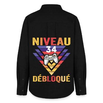Niveau 34 Débloqué Cadeau 34 Ans Gamer Geek Drôle - Chemise Oxford Femme - noir - Dos - AI Model Female 172 light (172cm)