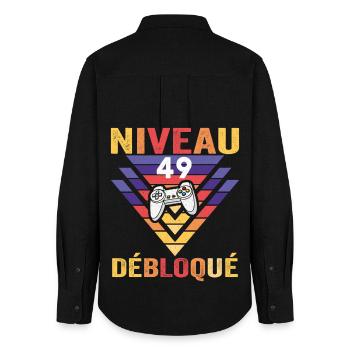 Level 49 Unlocked Gift 49 Years Gamer Geek Funny - Women's Oxford Shirt - black - Back - AI Model Female 172 light (172cm)