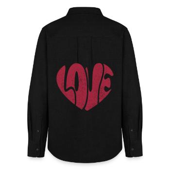 Groovy Love Heart Love Retro Cadeau de Saint-Valentin - Chemise Oxford Femme - noir - Dos - AI Model Female 172 light (172cm)
