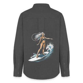 Female Surfer Graphic - Women's Oxford Shirt - anthracite - Back - AI Model Female 172 light (172cm)
