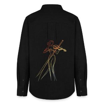 Violinist Lineart Vintage - Women's Oxford Shirt - black - Back - AI Model Female 172 light (172cm)