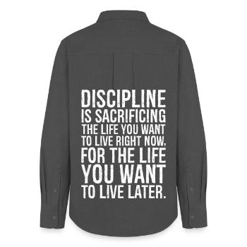 discipline is sacrificing the life you want to - Frauen Oxford Hemd - Anthrazit - Hinten - AI Model Female 172 light (172cm)