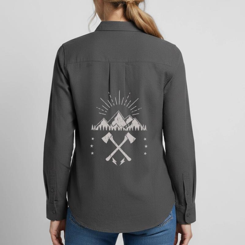 Rugged Mountain Sunrise Axe Emblem Women's Oxford Shirt