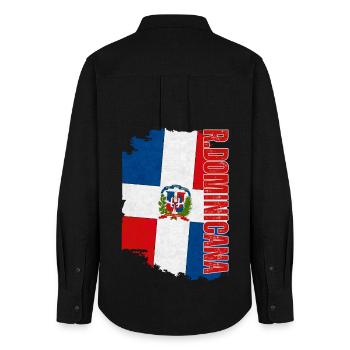 Vertical Dominican flag, Dominican pride - Women's Oxford Shirt - black - Back - AI Model Female 172 light (172cm)