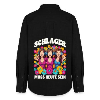 Schlager Muss Heute Sein Buntes Blumenmotiv - Frauen Oxford Hemd - Schwarz - Hinten - AI Model Female 172 light (172cm)