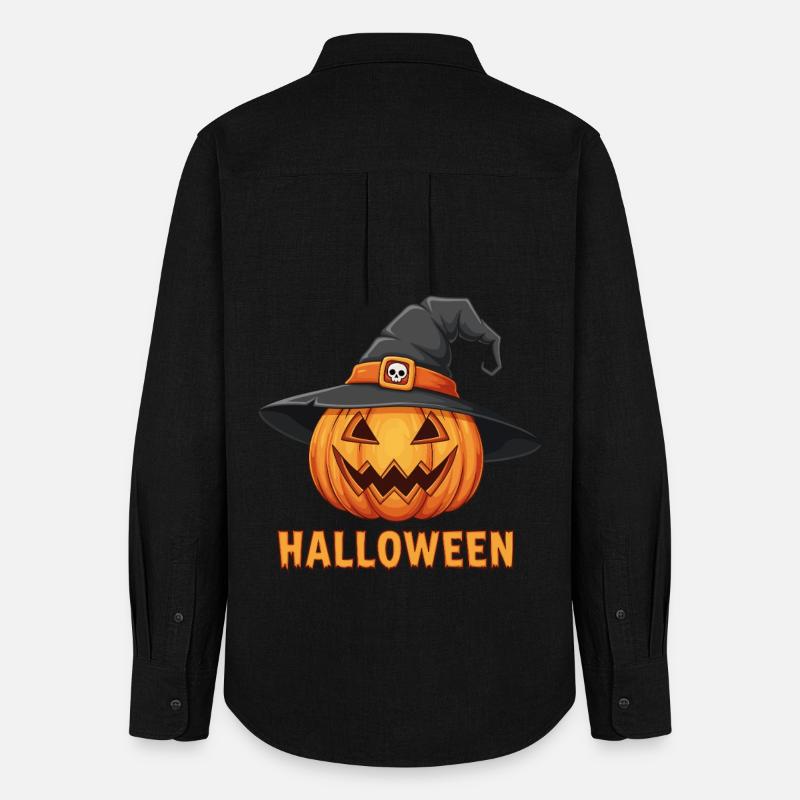Spooky Halloween Jack-o'-lantern with witch hat - Women's Oxford Shirt - black