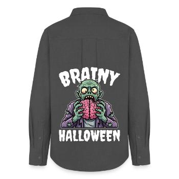 BRAINY HALLOWEEN - ZOMBIE HALLOWEEN - Women's Oxford Shirt - anthracite - Back - AI Model Female 172 light (172cm)
