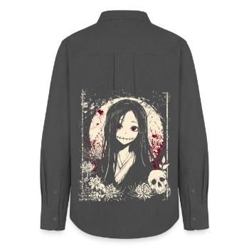 Horror Manga Dämon Mädchen Kimono Anime - Frauen Oxford Hemd - Anthrazit - Hinten - AI Model Female 172 light (172cm)