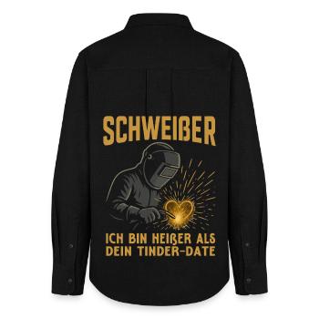 Heißer Schweißer mit Herzdesign - Frauen Oxford Hemd - Schwarz - Hinten - AI Model Female 172 light (172cm)