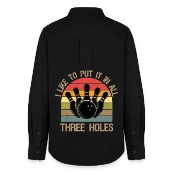 I Like To Put It In All Three Holes Bowling Shirt - Frauen Oxford Hemd - Schwarz - Hinten - AI Model Female 172 light (172cm)