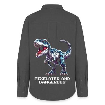 Verpixelt und gefährlich | Dinosaurier - Frauen Oxford Hemd - Anthrazit - Hinten - AI Model Female 172 light (172cm)