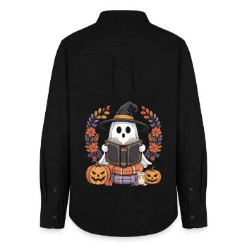 Witch Pumpkin Ghost Reader Design - Women's Oxford Shirt - black - Back - AI Model Female 172 light (172cm)