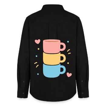 Jolie tasse à café pile Pastel coeurs amour - Chemise Oxford Femme - noir - Dos - AI Model Female 172 light (172cm)