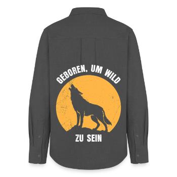 Wolf Spirit GEBOREN UM WILD ZU SEIN Lustig - Frauen Oxford Hemd - Anthrazit - Hinten - AI Model Female 172 light (172cm)
