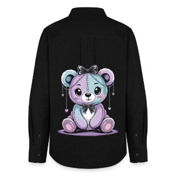 Kawaii Pastel Goth Patched Bear - Chemise Oxford Femme - noir - Dos - AI Model Female 172 light (172cm)