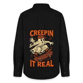 Creepin It Echter Geist Skateboard Halloween - Frauen Oxford Hemd - Schwarz - Hinten - AI Model Female 172 light (172cm)