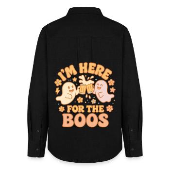 Ich bin hier für die Buhs Halloween Lustiges Kostüm - Frauen Oxford Hemd - Schwarz - Hinten - AI Model Female 172 light (172cm)