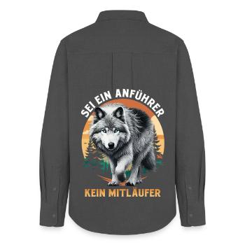 Wolf Spirit SEI EIN ANFÜHRER KEIN MITLÄUFER Lustig - Frauen Oxford Hemd - Anthrazit - Hinten - AI Model Female 172 light (172cm)