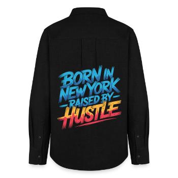 Né à New York – Hustle Streetstyle - Chemise Oxford Femme - noir - Dos - AI Model Female 172 light (172cm)