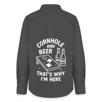 Cornhole und Bier – Genau deshalb bin ich hier - Frauen Oxford Hemd - Anthrazit - Hinten - AI Model Female 172 light (172cm)