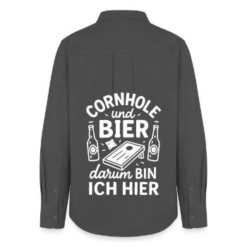 Cornhole et la bière - c’est pourquoi je suis ici - Chemise Oxford Femme - charbon - Dos - AI Model Female 172 light (172cm)