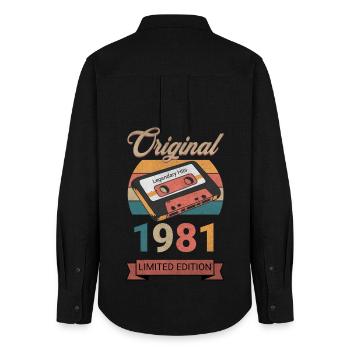 Original 1981 Limited Edition Geburtstag Geschenk - Frauen Oxford Hemd - Schwarz - Hinten - AI Model Female 172 light (172cm)