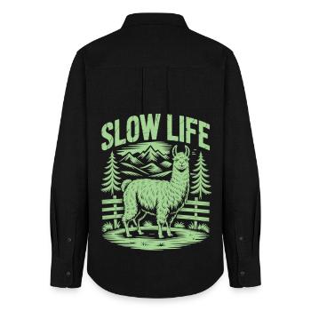 Deceleration Shirt with Llama - Enjoy Tranquility - Women's Oxford Shirt - black - Back - AI Model Female 172 light (172cm)