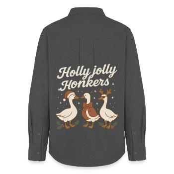Weihnachtsgans Holly Jolly Honkers - Frauen Oxford Hemd - Anthrazit - Hinten - AI Model Female 172 light (172cm)